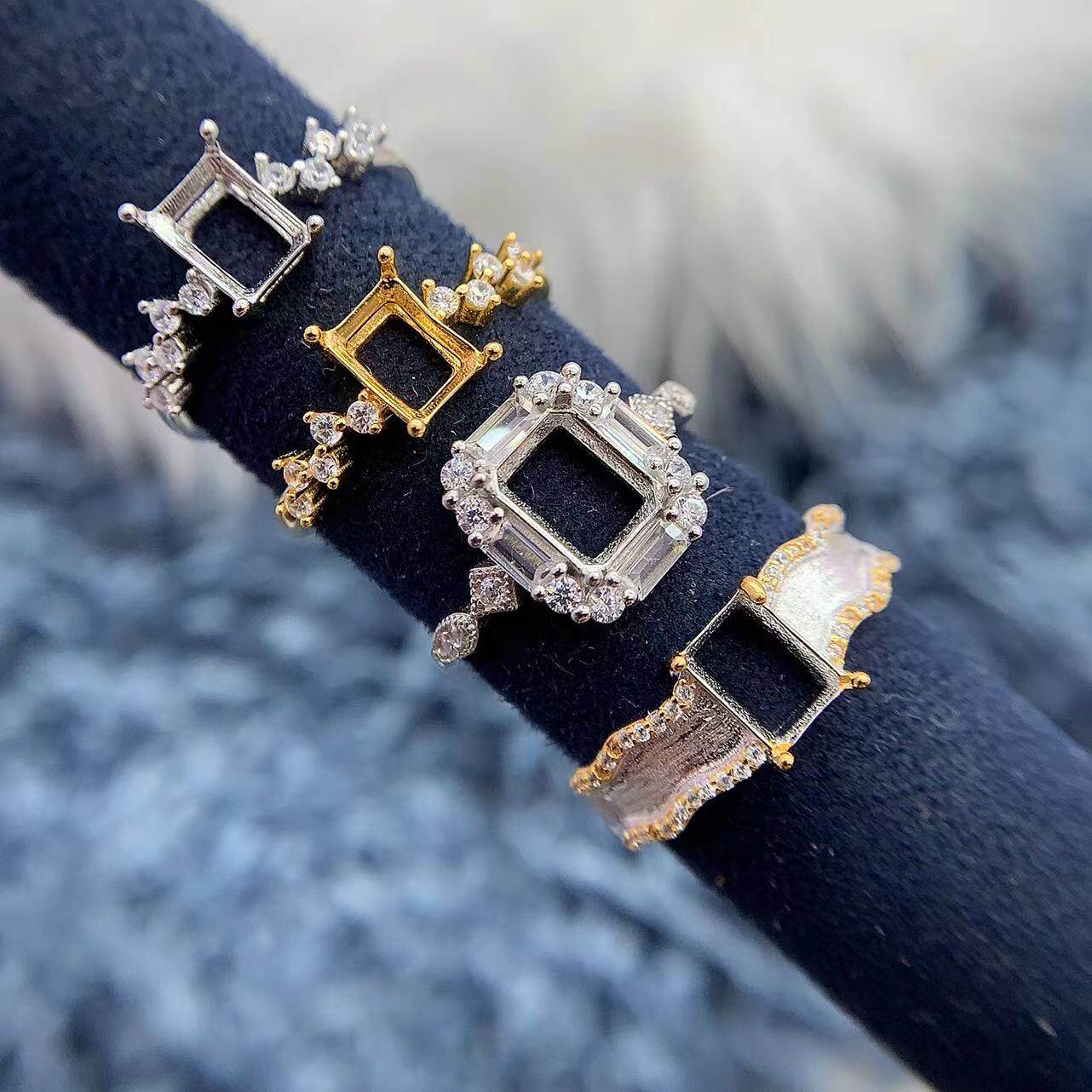 S925银戒指空托钻石闪亮轻奢高级