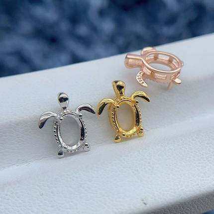 S925纯银吊坠空托椭圆形5*7/6*8mm卡通小乌龟项链坠串手链路路通