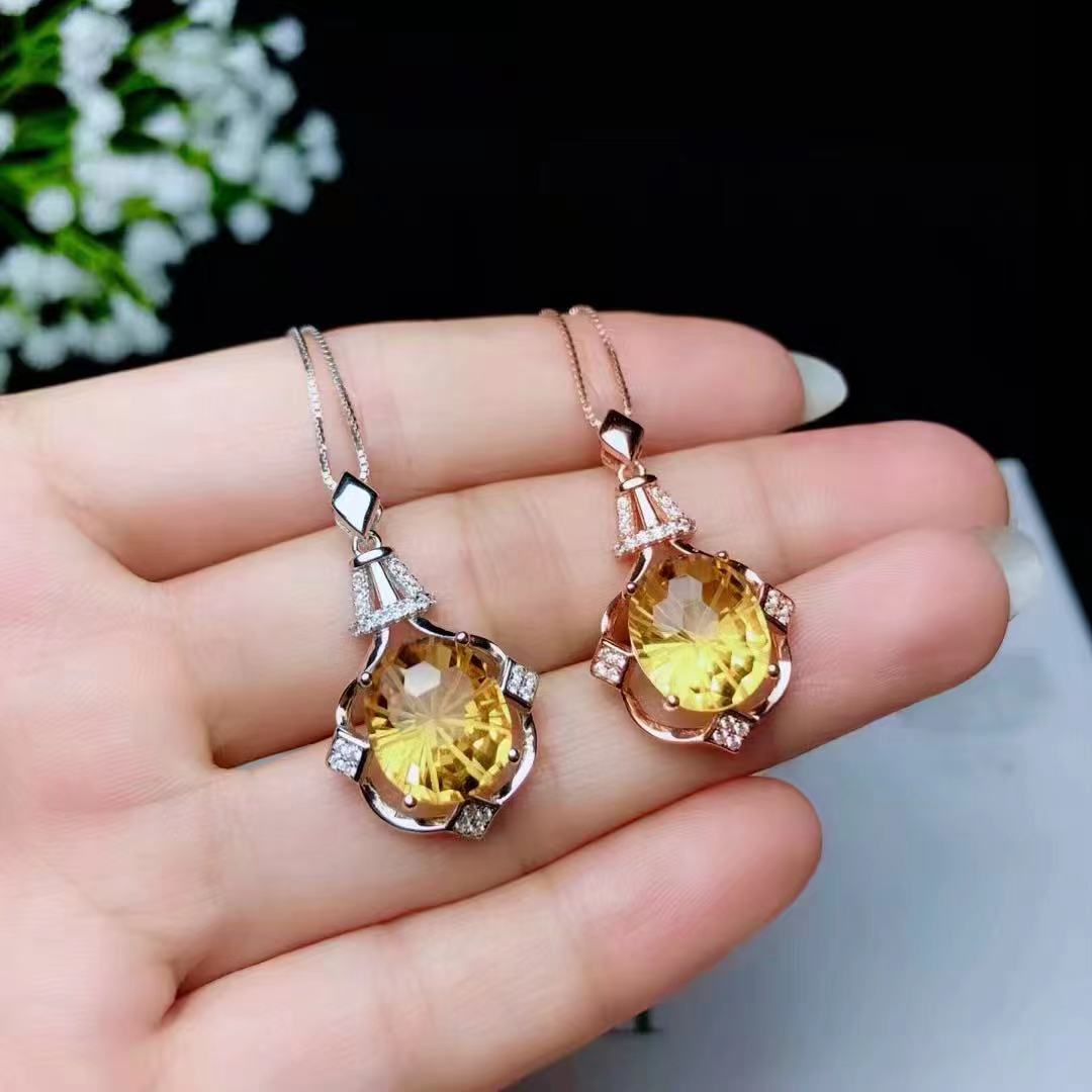 时尚S925银镀18K铂金镶嵌黄水晶超闪吊坠空托椭圆形10*12mm