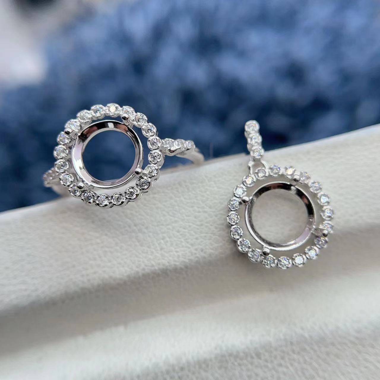 S925纯银戒指吊坠空托圆形多尺寸