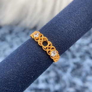 S925纯银戒指空托圆形4*4mm复古宫廷风镂空花边水晶红宝石蓝宝石