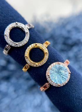 纯银时尚戒指空托圆形多尺寸