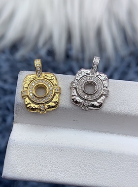 S925银吊坠空托简单光面复古百搭