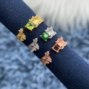 S925纯银戒指空托圆形4*4mm枕形4*4mm拉丝海浪戒托精工款指环底托