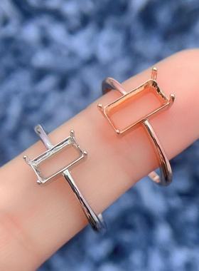 S925银长方形高级感方钻戒指空托