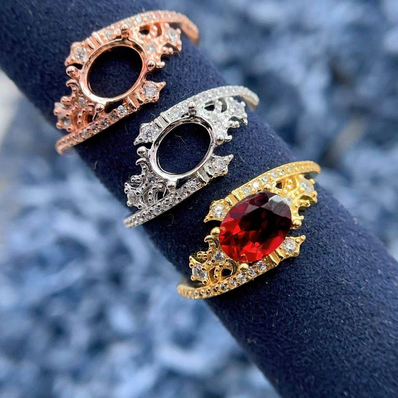 S925银托工厂戒指空托6*8mm横镶