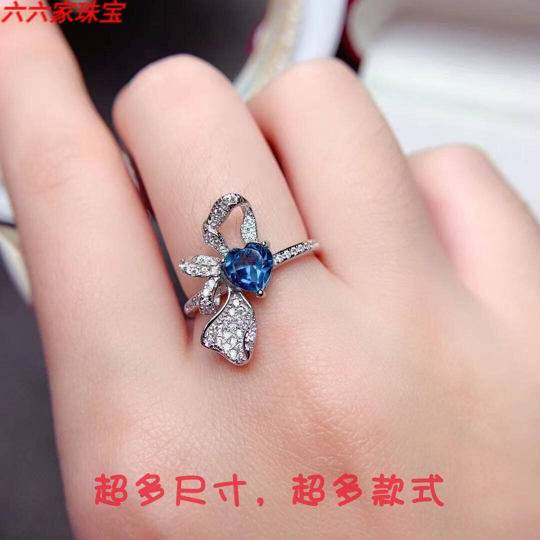 S925纯银时尚新款夸张定制戒指托心形6*6mm可镶嵌天然托帕石女戒