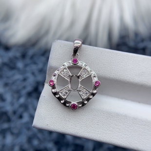 S925纯银吊坠空托椭圆形4*6mm粉钻点缀复古高级水晶橄榄石透辉石