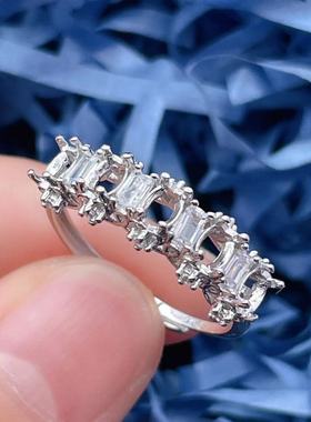 S925银戒指空托椭圆形3*4mm5粒排戒彩虹戒彩蓝宝碧玺黄金玫瑰金色