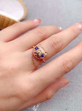 高级感猫头蓝宝石磷灰石戒指