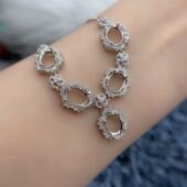 S925纯银项链空托椭圆形7 9mm5粒托帕石翡翠未镶嵌气质花边高级感