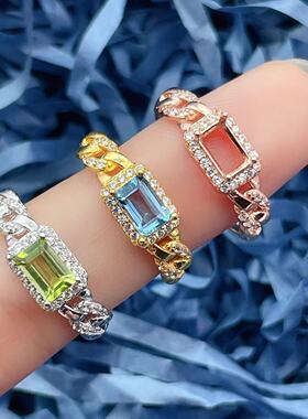 S925银托天然彩宝戒指女