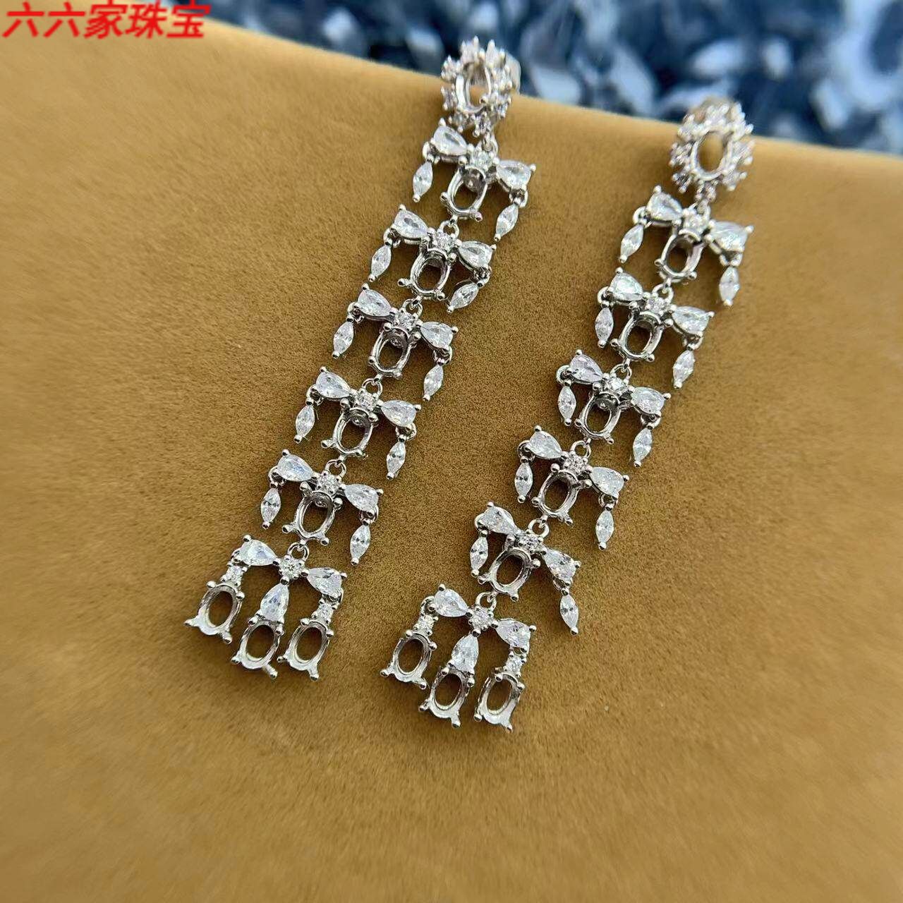 S925银耳坠空托闪亮华丽气质饰品