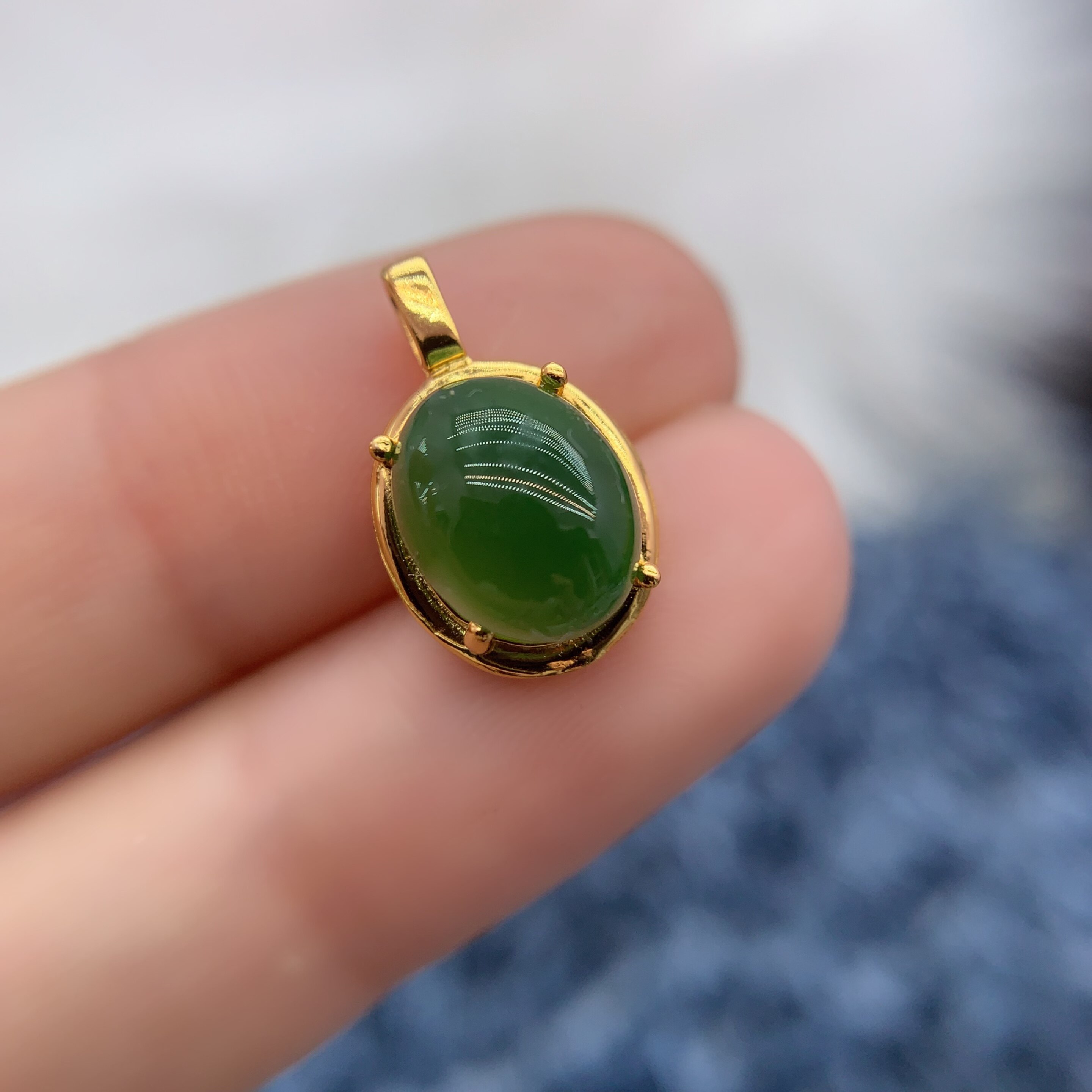 S925纯银吊坠空托椭圆形8*10mm光面大气百搭时尚碧玉玉石镶嵌底托