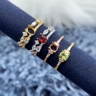 s925纯银戒指空托椭圆形4*5/4*6mm简约通勤百搭钻石闪亮指环空托