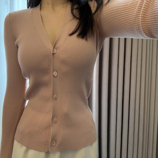 打底开衫 风花月 显肤色莫兰迪粉修身