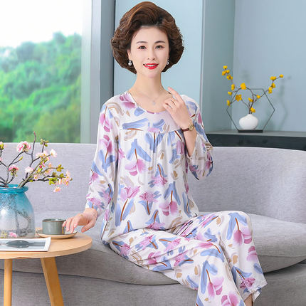 女装睡衣女夏季2025新款可外穿冰丝中老年棉绸薄款夏装妈妈居家服