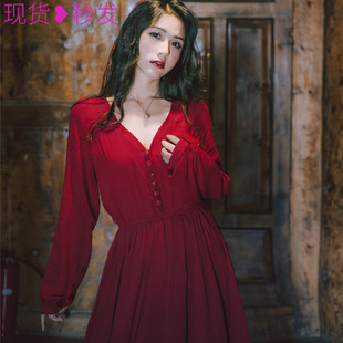 云南旅游长裙女装衣服拍照青海湖茶卡盐湖裙子沙漠长裙复古小红裙