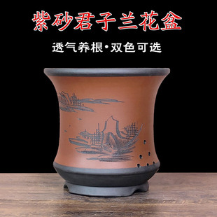 宜兴紫砂花盆君子兰专用盆吊兰绿萝花盆室内古典透气陶瓷花盆 包邮