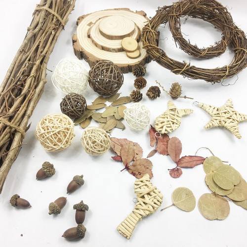 枯树枝干花松果藤圈木片手工diy
