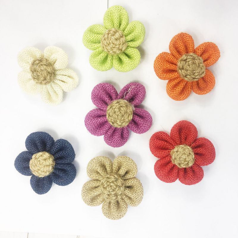 手工diy彩色布花麻布花装饰辅料饰品配件材料包装布艺花朵五瓣花