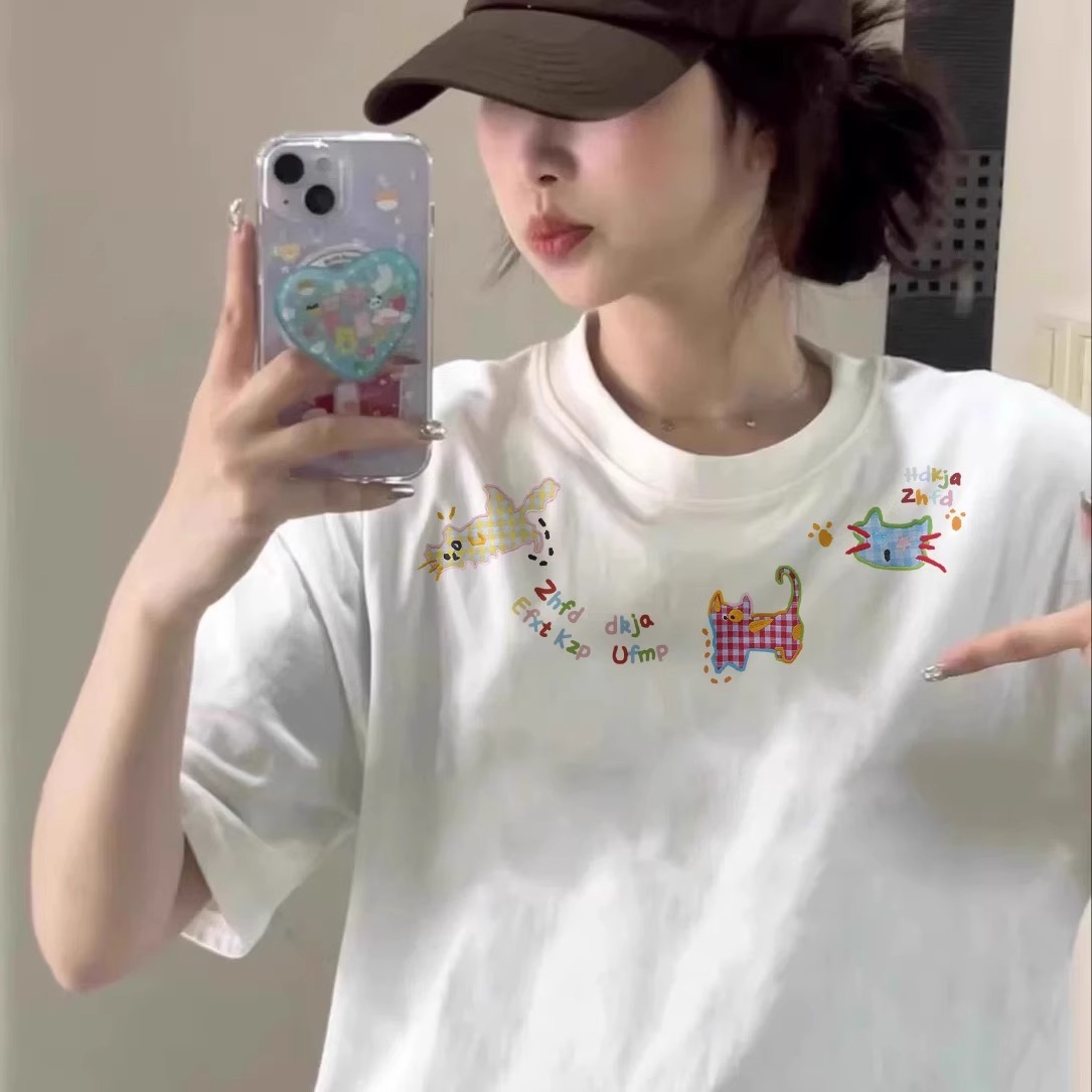 纯棉白色短袖t恤女2025新款爆款夏季小个子宽松半袖设计感上衣服