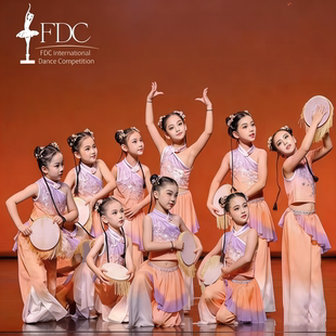 儿童钱鼓舞春嬉舞蹈演出服胶州秧歌表演服铃鼓道具少儿芳华杯古典