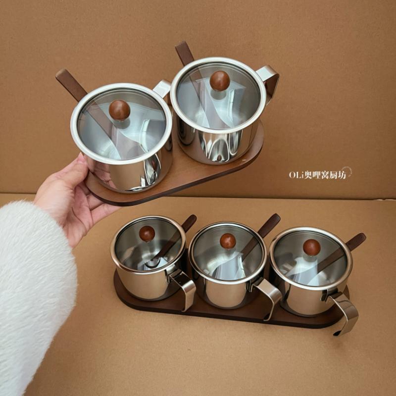 三件套带勺调味瓶304不锈钢