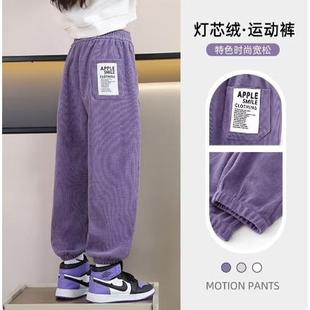 子儿童春秋款 裤 卫裤 冬季 加绒加厚 女童秋装 女孩秋冬运动裤 2024新款