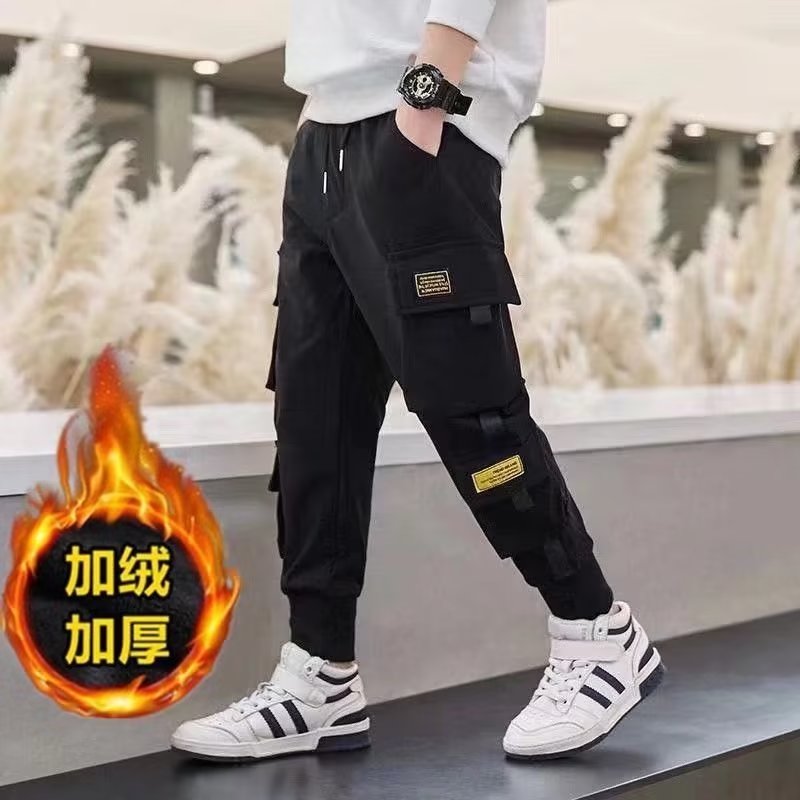 儿童裤子春秋冬季2022新款男童长裤宽松中大童休闲工装裤潮孩加绒