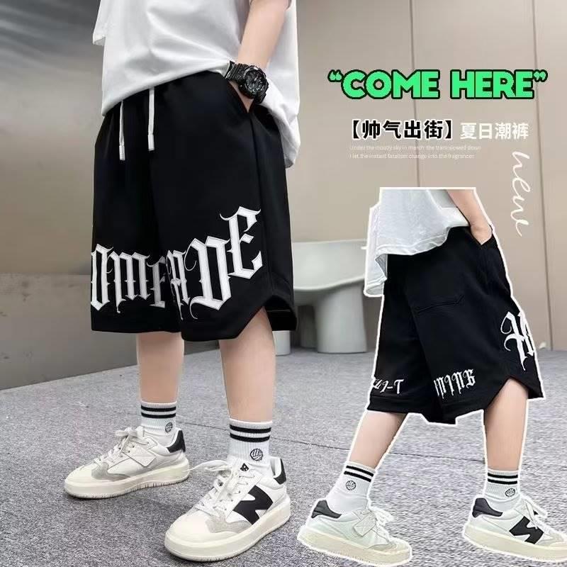 夏装男童裤子中大童洋气字母印花五分裤中裤嘻哈街舞风宽松运动裤