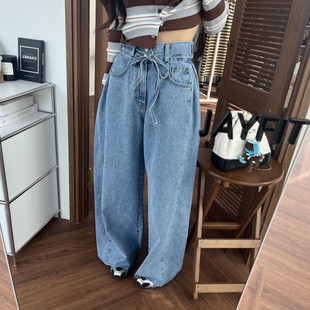 四色现 春新新品 女装纯色两粒扣压缩压线毛边牛仔裤2026年春季