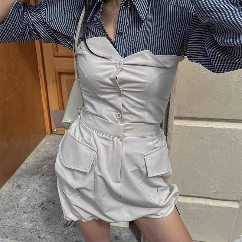 东大门ins2026春装背心抹胸上衣+抽绳半身裙短裙时尚套装女通用,女装/女士精品,时尚套装,淘宝优惠券,粉丝福利购,淘宝优惠卷