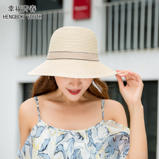 渡假草帽子女夏天韩版防晒可折叠海边沙滩帽小清新遮阳帽渔夫盆帽