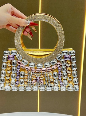 MissingYou轻奢水钻手拿包女名媛手提包镶钻晚宴包链条单肩斜挎包