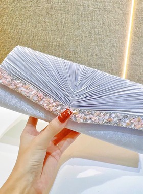 MissingYou新款名媛宴会手拿包时尚斜挎包搭配礼服镶钻法棍晚宴包