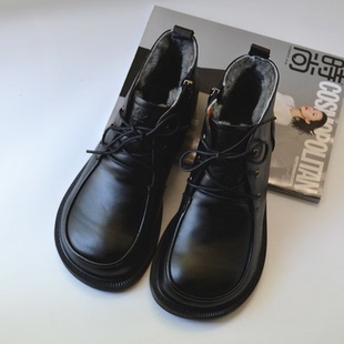 男士全羊毛保暖休闲皮靴宽脚胖头雪地靴大棉鞋男靴真皮毛一体马丁