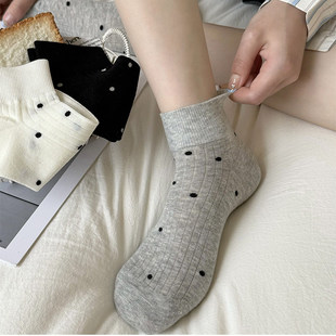 白色袜子女春夏款 透气舒适短袜 ins潮日系复古波点短筒袜夏季 薄款