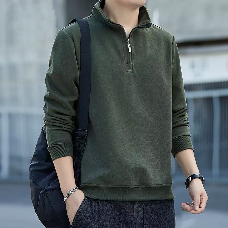 长袖卫衣男士春秋季新款立领半拉链t恤商务宽松休闲套头上衣外穿