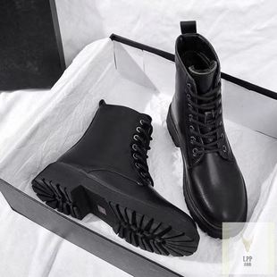 清仓黑色英伦大码 43前系带马丁靴女2024春秋厚底增高短靴瘦瘦靴潮