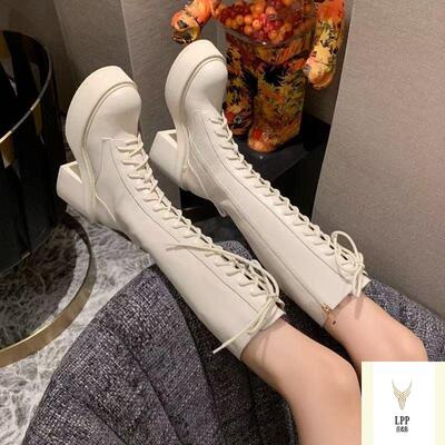 白色长靴女厚底马丁靴高