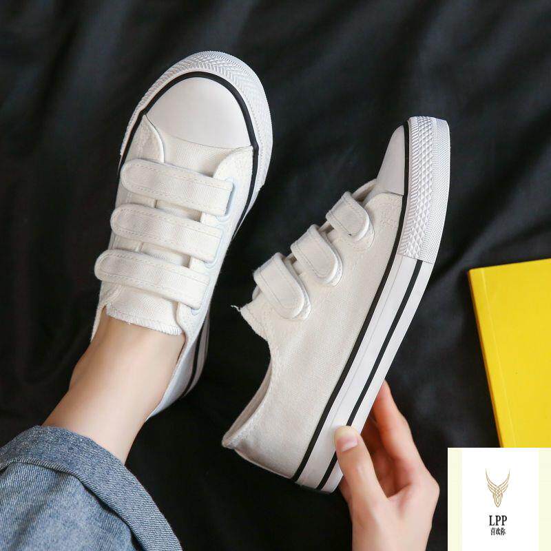 魔术贴帆布鞋女学生韩版ulzzang百搭2024秋季新款板鞋ins小白鞋女