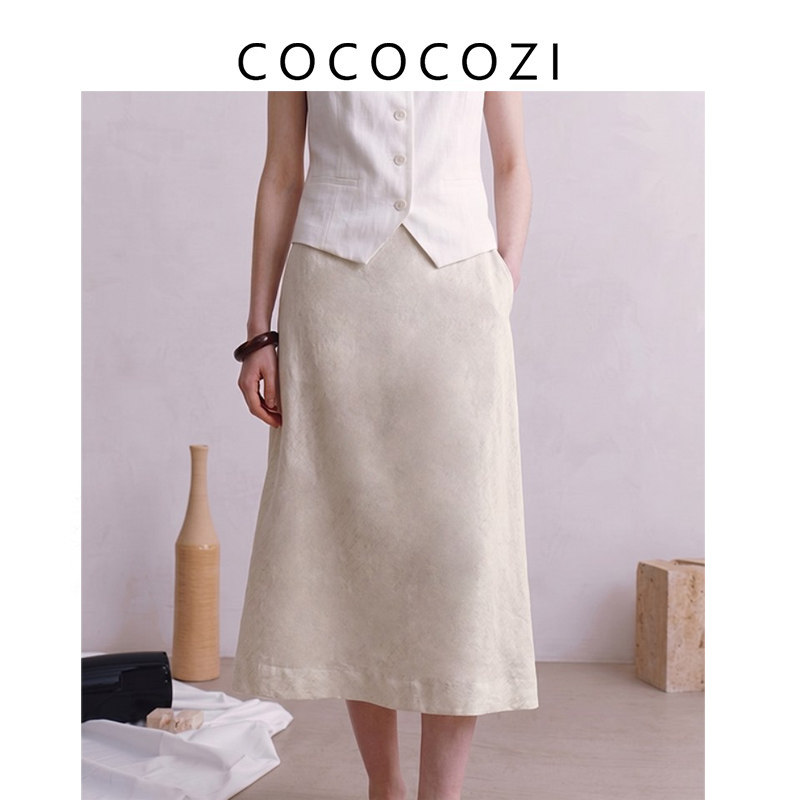 COCOCOZI夏季亚麻莱赛尔通勤裙图片
