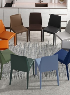 意式极简餐椅家用吃饭餐厅餐桌椅设计师靠背皮椅工业风椅子马鞍椅