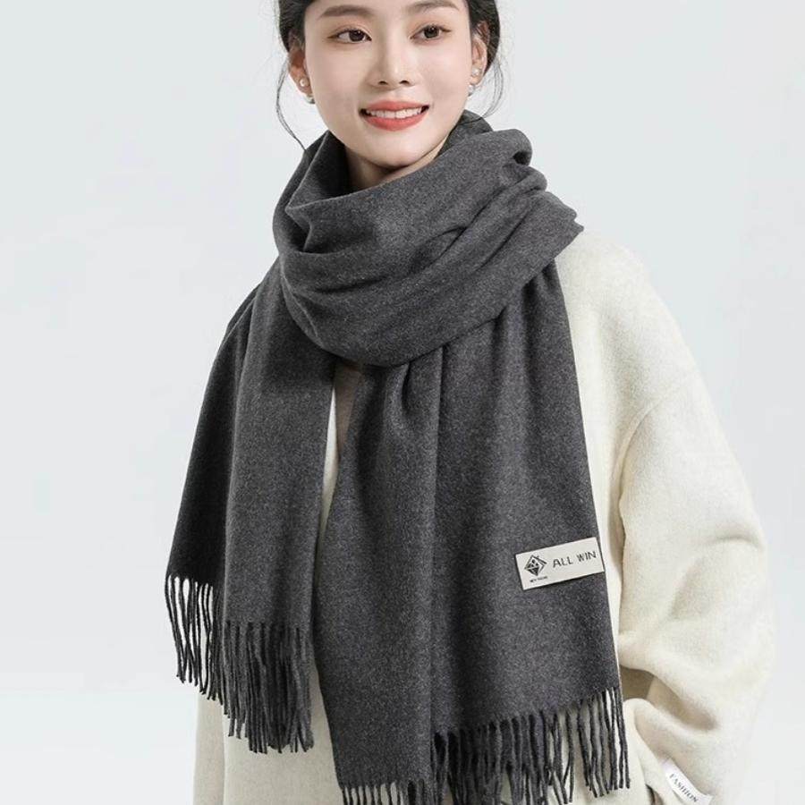 羊绒围巾男女冬季加厚保暖纯色长款披肩两用百搭流苏羊毛高档围脖