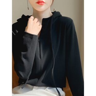 双面德绒连帽衫2025秋冬新款叠穿内搭保暖打底衫宽松保暖磨毛外套