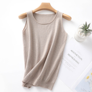 上衣内搭外穿 百搭简约短款 针织吊带背心女圆领套头纯色无袖 打底衫
