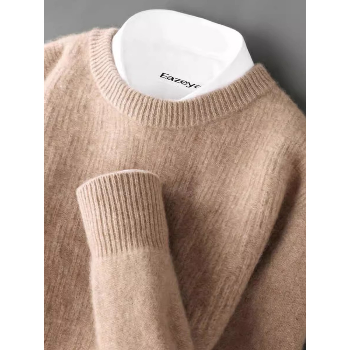 套头羊毛圆领螺纹打底衫