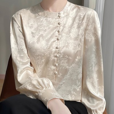 高级感中式国风衬衫女2025年春季新款立领高端轻奢桑蚕丝长袖衬衣