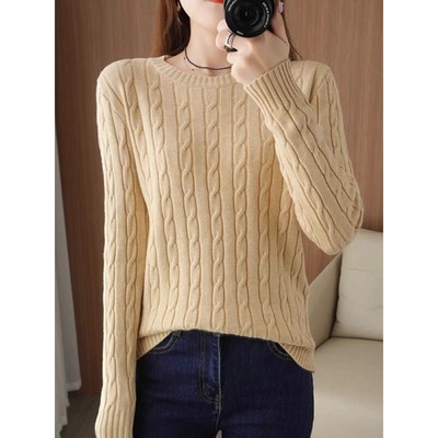 羊毛套头圆领内搭螺纹针织衫